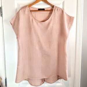 Via Strozzi Pink Linen Split Back Hi-Low Tunic Top